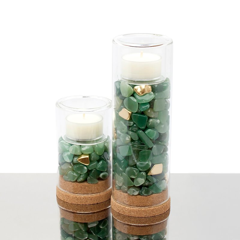 Aventurine Candle Holder Set Natural Dongling Jade Candle Holder - Set - Candles & Candle Holders - Semi-Precious Stones Green