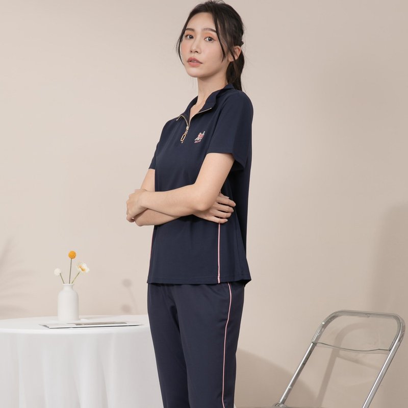 【MEDUSA】Icare 立領滾邊運動 兩件套 - 深藍 (F) | 超划算套裝 - 其他 - 棉．麻 藍色