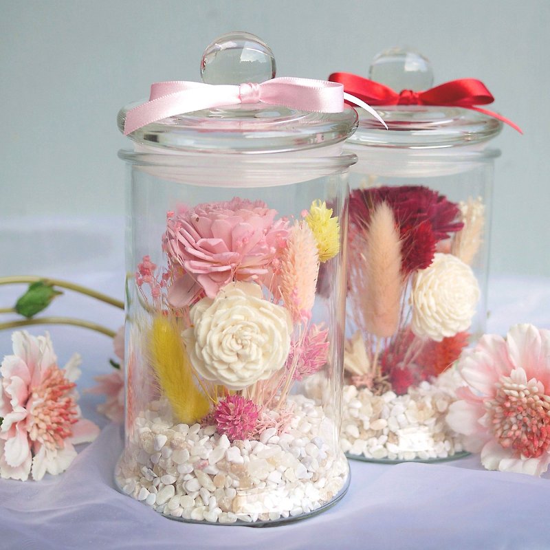 Sweet Time-Diffuse Powder Sun Rose Glass Bottle Dried Flowers Birthday/Valentine's Day/Chinese Valentine's Day - ช่อดอกไม้แห้ง - พืช/ดอกไม้ สึชมพู