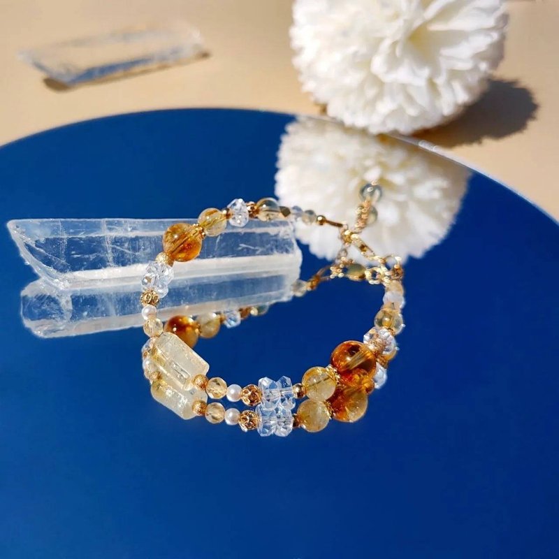 Midsummer Cafe. Citrine white crystal citrine 14K gold-filled crystal ore design bracelet - Bracelets - Crystal Yellow