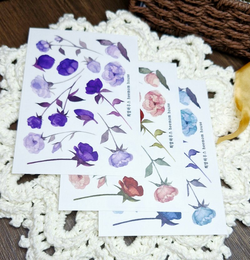A watercolor lovely rose sticker - 紙膠帶/和紙/PET - 紙 白色