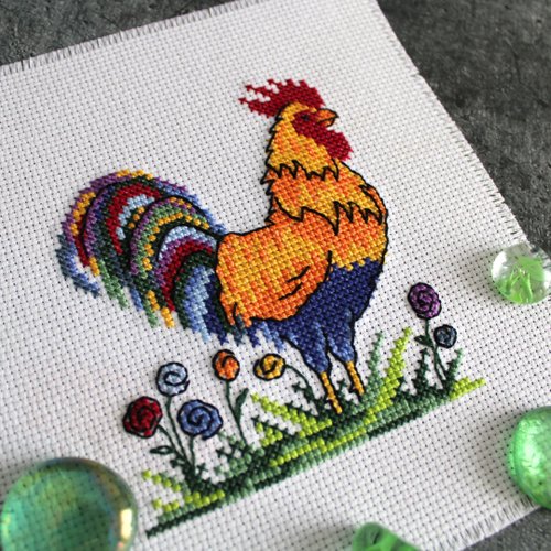JulieAndStitch Cross stitch pattern Rooster, digital cross stitch chart PDF