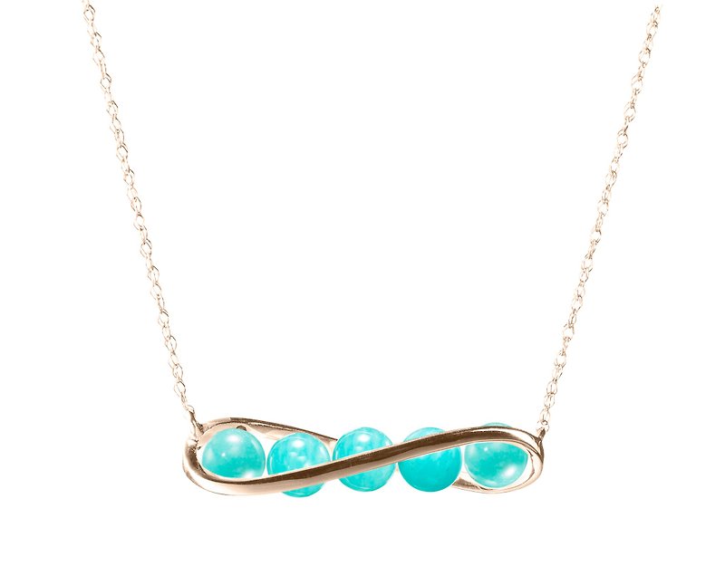 Turquoise Necklace in Gold Bar Horizontal Design, 14k Gold Amazonite Necklace - Collar Necklaces - Precious Metals Blue