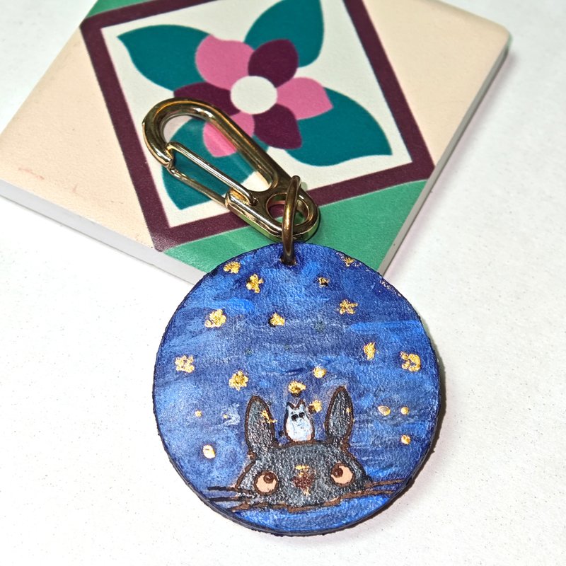 My Neighbor Totoro Hand Painted Leather Pendant Keychain - Charms - Genuine Leather Blue