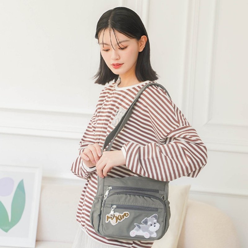 Little black cat Schnauzer bag light waterproof multi-layer crossbody bag [330008] - Messenger Bags & Sling Bags - Waterproof Material Gray