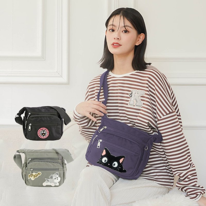 ブラックキャット シュナウザー 宝袋バッグ 軽防水 多層斜め掛けバッグ【330008】 - ショルダーバッグ - 防水素材 多色