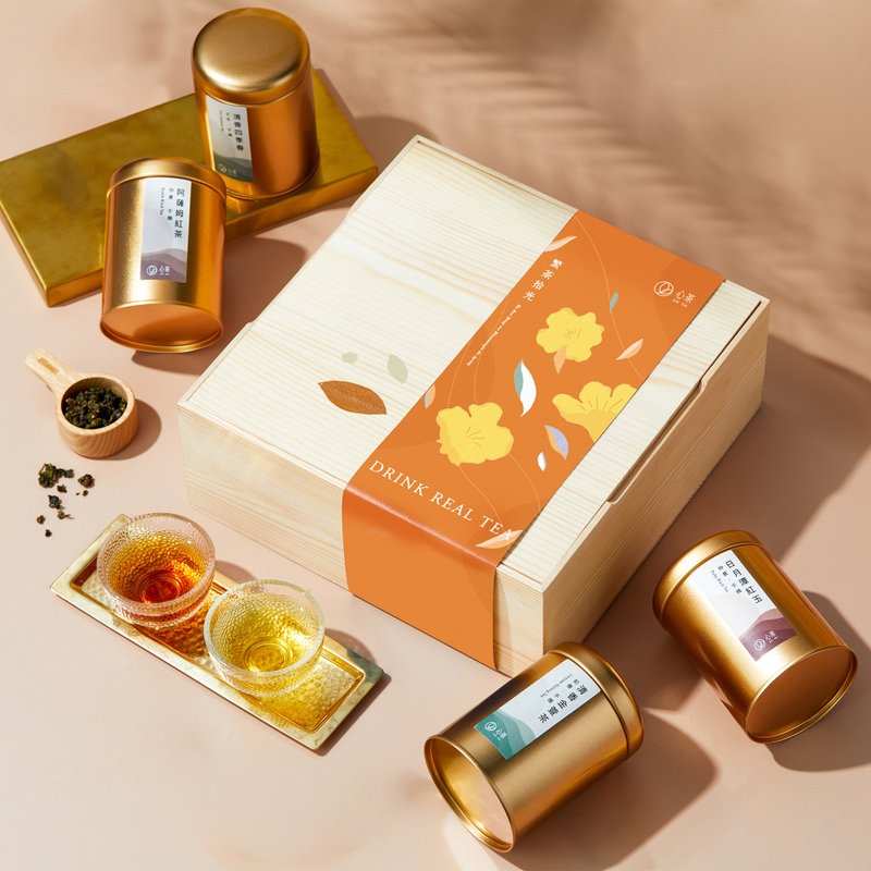 Frequent-selling gift box | pine wood hardcover 4 selected Taiwanese teas - คุกกี้ - วัสดุอื่นๆ 