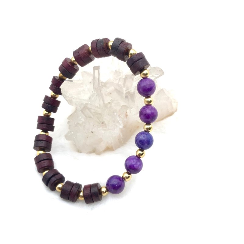 Perfection-Royal Purple Sugilite Perilla Wood Bracelet - สร้อยข้อมือ - คริสตัล สีม่วง