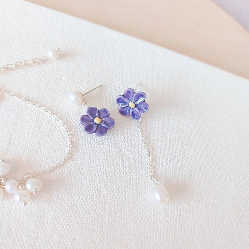 Liverleaf Flower Earrings • Droplet //Silver 925 - ต่างหู - เครื่องลายคราม สีม่วง