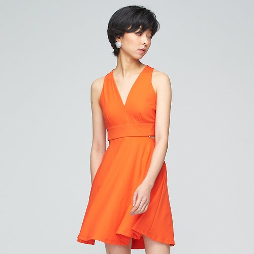 VOUX Ultracool-深V鏤空涼感Bra洋裝(女)-甜橙