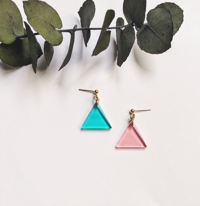 La Don - Contrast Jelly Triangle - Blue Pink Ear/Ear clip - ต่างหู - เรซิน สีเหลือง