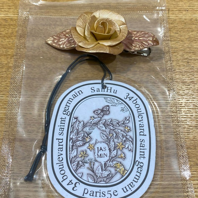 【Eternal Love】Japanese Clay Purple Gold Rose Handmade Hairpin with Free Fragrance Tablets - Hair Accessories - Other Materials 