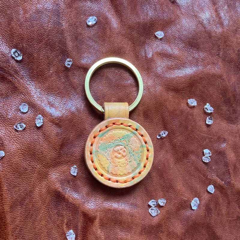 -Mandala om- Marbling leather keychain - Keychains - Genuine Leather Orange