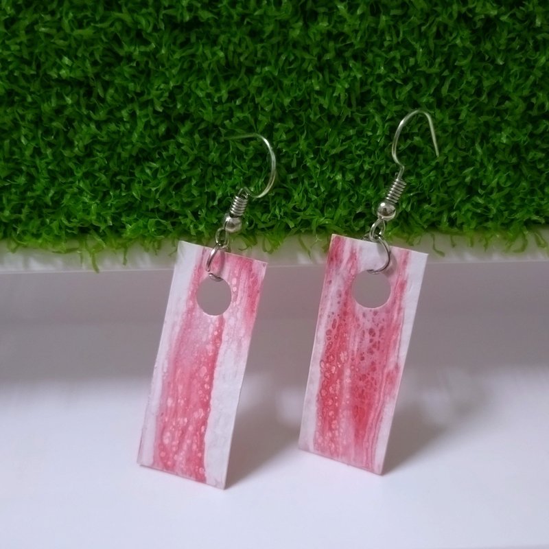 Red and white double-sided cell earrings - ต่างหู - วัสดุอีโค หลากหลายสี