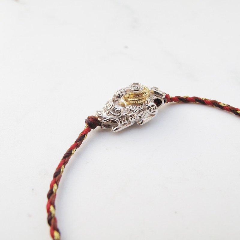 [Hand-knitted Wax rope] Transfer Pixiu | Money will flow in sterling silver lucky Wax rope bracelet | - สร้อยข้อมือ - เงินแท้ หลากหลายสี