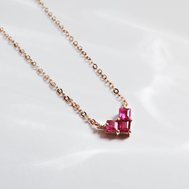 18K Rose Gold Ruby Heart Clavicle Chain Necklace - Necklaces - Gemstone Red