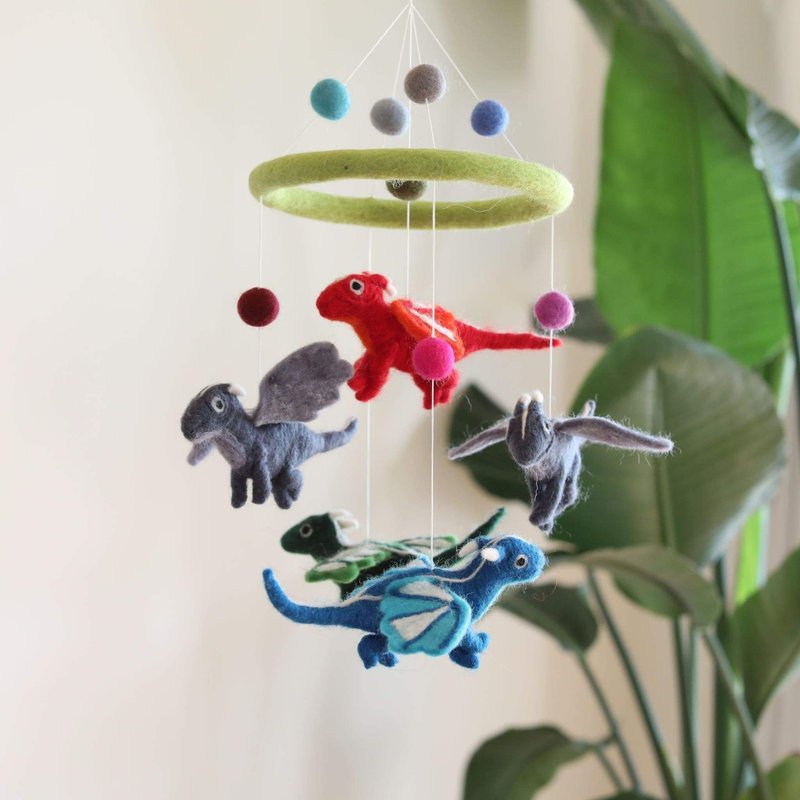Wool Felt Crib Charm - Happy Flying Dinosaur - Kids' Toys - Wool 