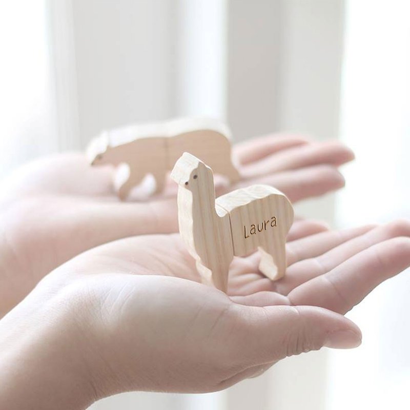 【客製禮物】 USB 隨身碟 草泥馬 派對動物 | 生日禮物 - USB 手指 - 木頭 咖啡色