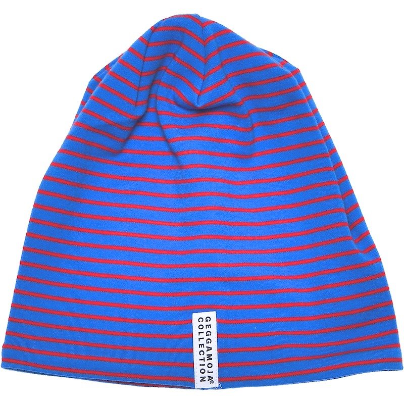[Nordic children's clothing] Swedish organic cotton inner brushed waterproof and warm wool hat 1 to 2 years old red/blue stripes - หมวกเด็ก - ผ้าฝ้าย/ผ้าลินิน สีน้ำเงิน