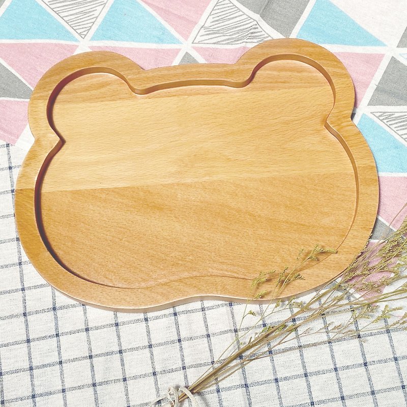 Log wood made cute animal dinner plate-bear type - Place Mats & Dining Décor - Wood Brown