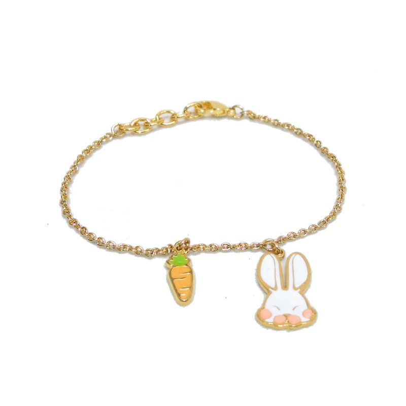 Bracelet 2 pendants - Farm rabbit with carrot - Bracelets - Precious Metals White
