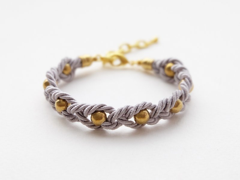 Gray twisted rope braided with brass gold balls bracelet - สร้อยข้อมือ - วัสดุอื่นๆ สีเทา