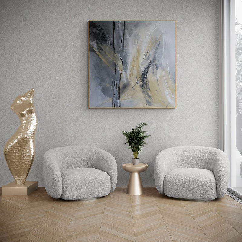 Original Large Canvas art, Grey Painting, Large Wall Art, Textured Art - 壁貼/牆壁裝飾 - 棉．麻 灰色