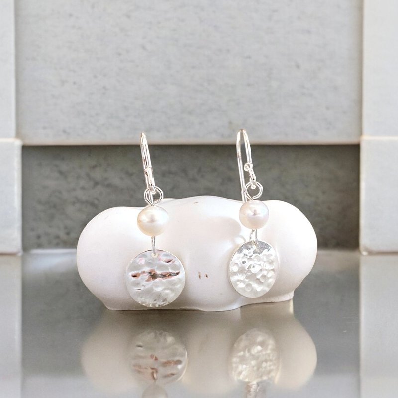 Simple Circle Silver 925 & Fresh Water Pearl Earrings - Earrings & Clip-ons - Sterling Silver White