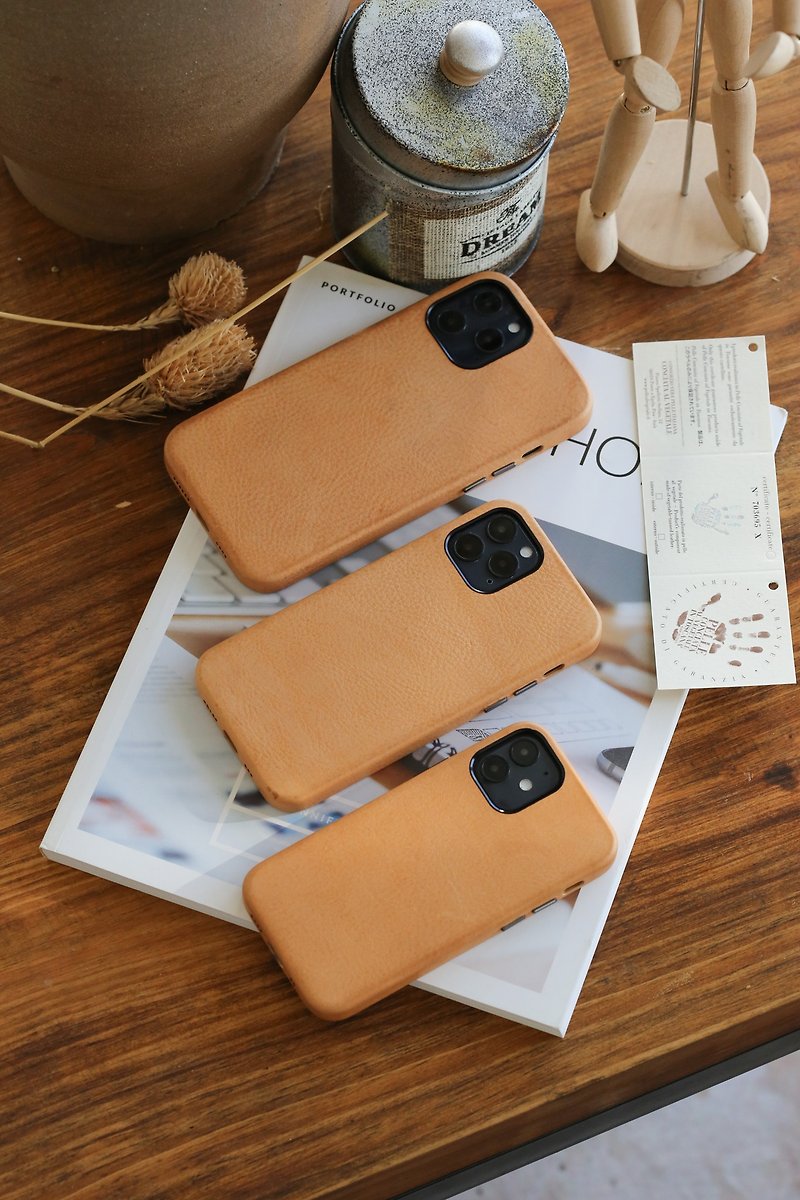 Handmade vegetable tanned cowhide retro iPhone12 mini/pro/pro max all-inclusive mobile phone case protective case - Phone Cases - Genuine Leather 