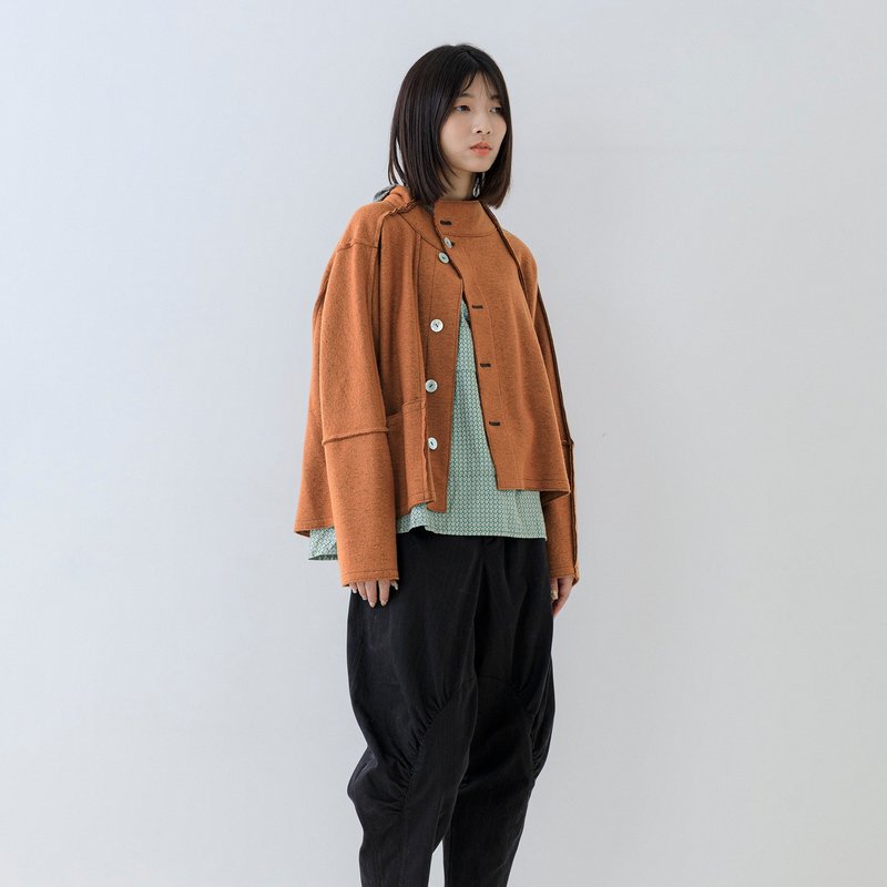 霧感【毛料】短版不收邊切線外套 - 女大衣/外套 - 其他材質 橘色