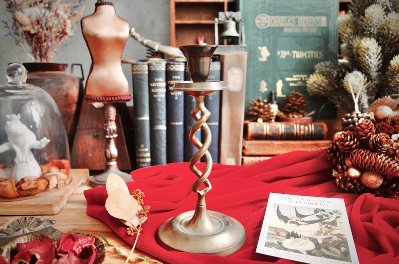 Rare old German Bauhaus style antique brass candlestick - Candles & Candle Holders - Copper & Brass Khaki