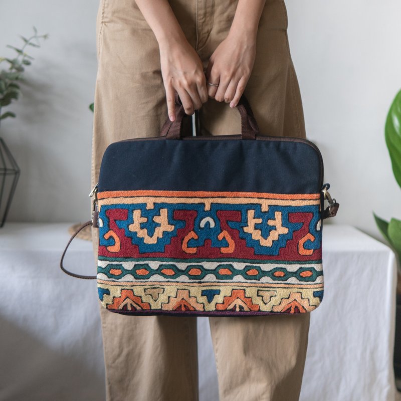 Wool Hand Embroidered Computer Bag - Flame Flower - Laptop Bags - Wool Multicolor