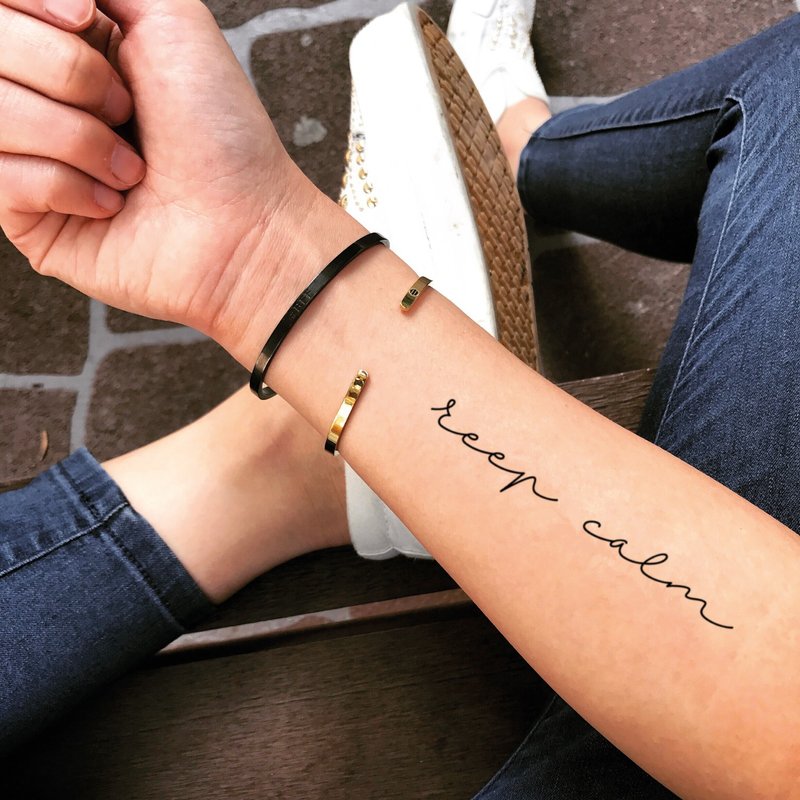 Keep Calm Temporary Fake Tattoo Sticker (Set of 2) - OhMyTat - Temporary Tattoos - Paper Black