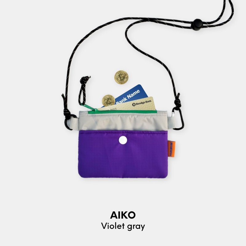 Aiko casual wallet with 2ways strap : Violet gray - 零錢包/小錢包 - 尼龍 紫色