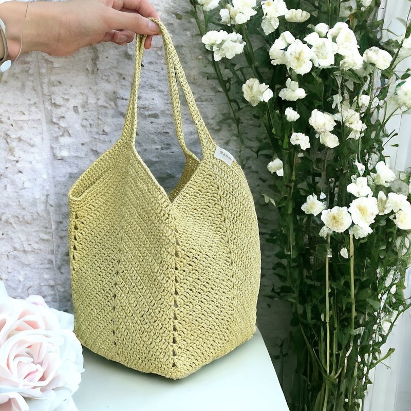 Three-dimensional woven bag ultra-light paper thread (lightweight version) mustard yellow handbag/tote bag/handbag - กระเป๋าถือ - กระดาษ 