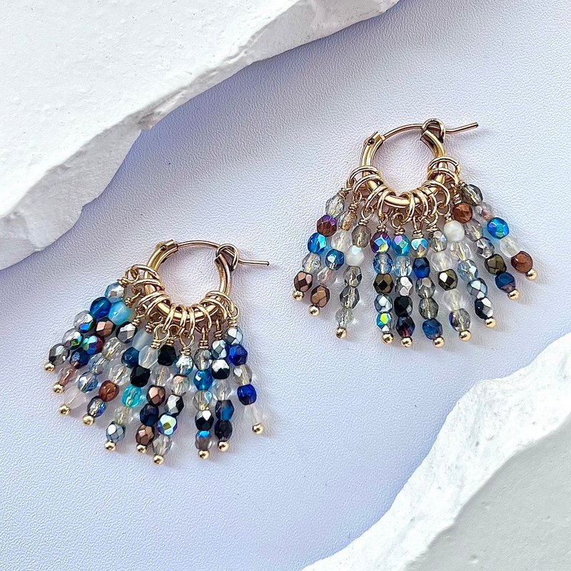 Aurora Cascade Hoop Earrings - Earrings & Clip-ons - Colored Glass Blue