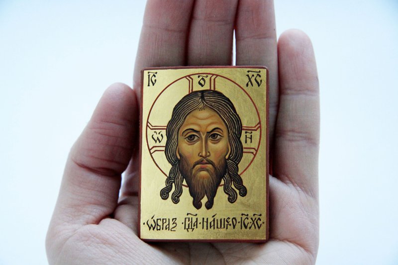 hand painted orthodox christian Jesus Christ icon, miniature religious painting - 其他 - 環保材質 金色