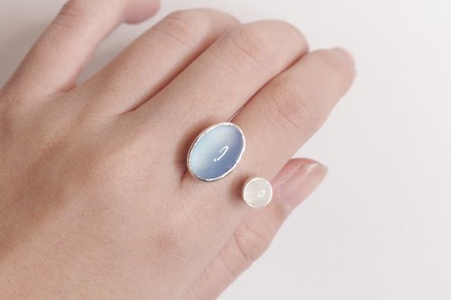 Mojito Silver 【訂製】雙寶戒指 純銀手工可調節戒指 藍綠玉髓