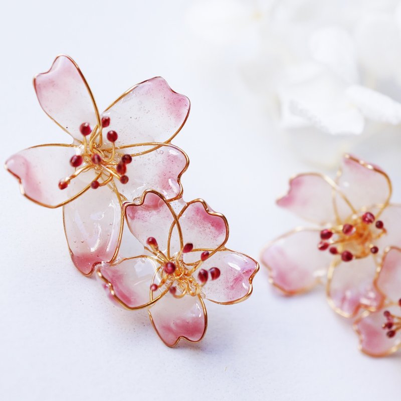 Slightly cherry blossom jewelry earrings or Clip-On - Earrings & Clip-ons - Other Materials Pink