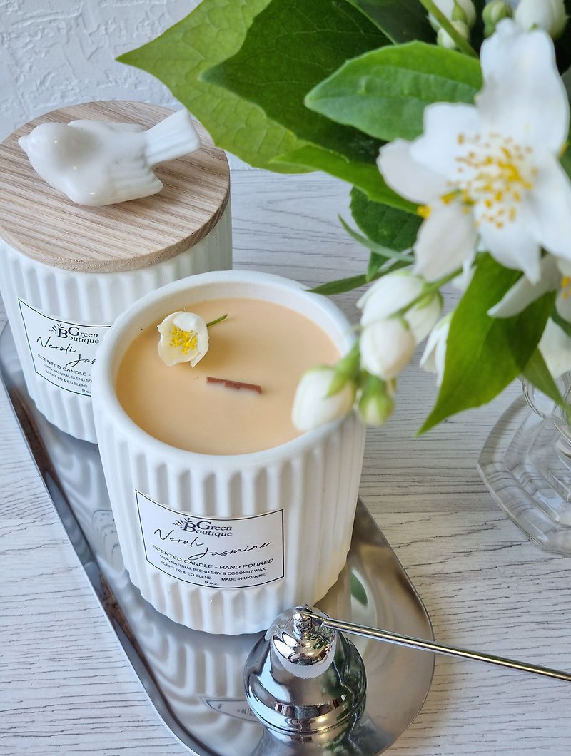 Luxury scented soy candle NEROLI & JASMINE - Candles & Candle Holders - Wax White
