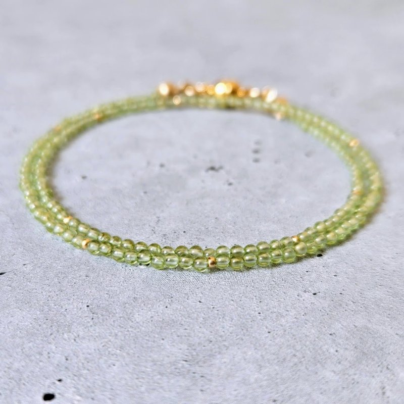 [14kgf changeable] Peridot ultra-thin double-strand bracelet - Bracelets - Gemstone Green