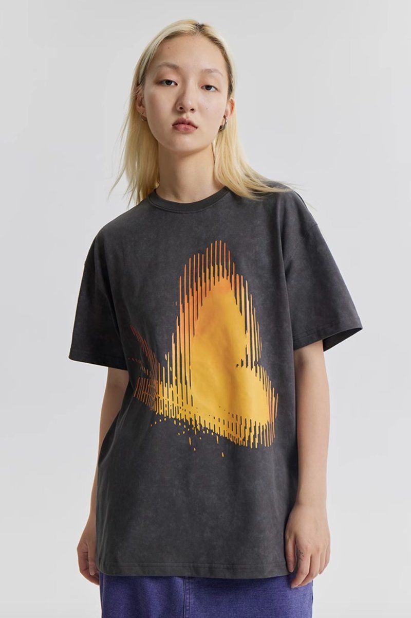 Butterfly Orbit T-shirt Warm-sensitive butterfly color-changing short-sleeved T-shirt - Unisex Hoodies & T-Shirts - Cotton & Hemp Gray