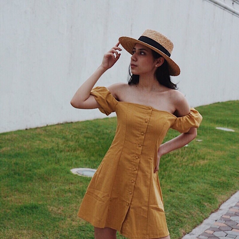 MILLA SHORT DRESS / Mustard - One Piece Dresses - Cotton & Hemp Yellow