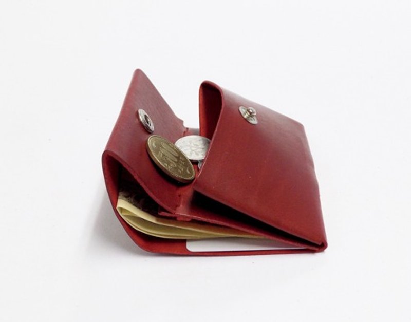 Compact coin case red/Italian calf/assembly - กระเป๋าสตางค์ - หนังแท้ สีแดง