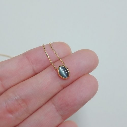 Joyce Wu Handmade Jewelry 限量現貨 - 天然亞歷山大變色貓眼石蛋麵包鑲純 18K 黃金項鍊