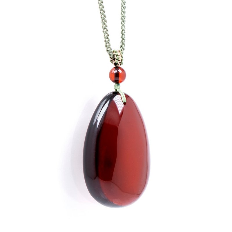 Cherry Amber 8g Tear Drop Shape Amber Pendant Adujustable Cotton String - Necklaces - Semi-Precious Stones Multicolor