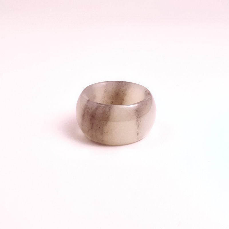 Natural Hetian jade blue and white wide ring Hong Kong code 16 Li Qian #149 - General Rings - Jade Gray