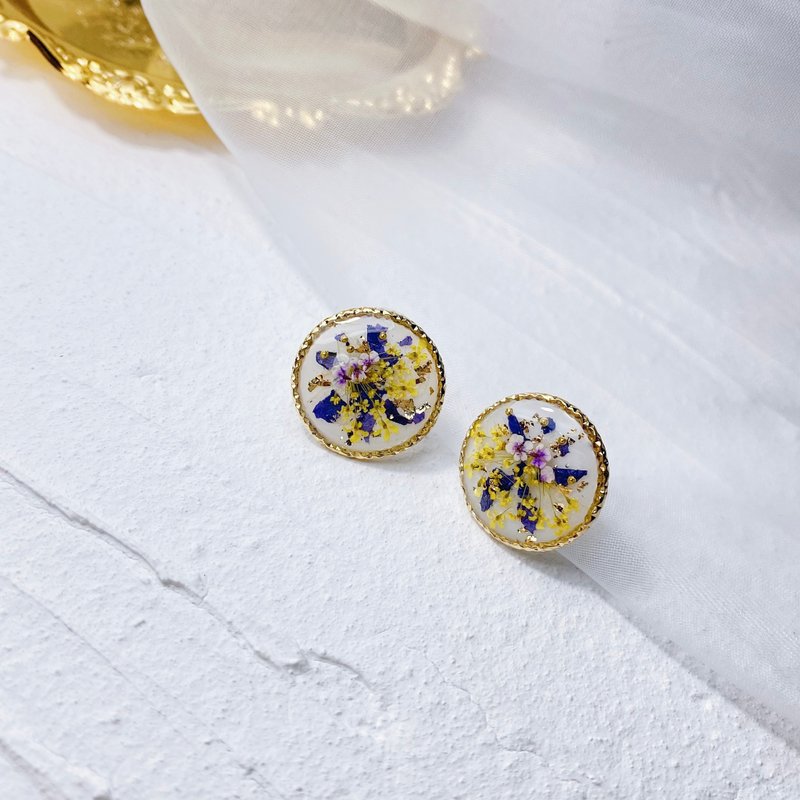 金沙 • 押花手工耳環 - 耳環/耳夾/耳骨夾 - 植物．花 