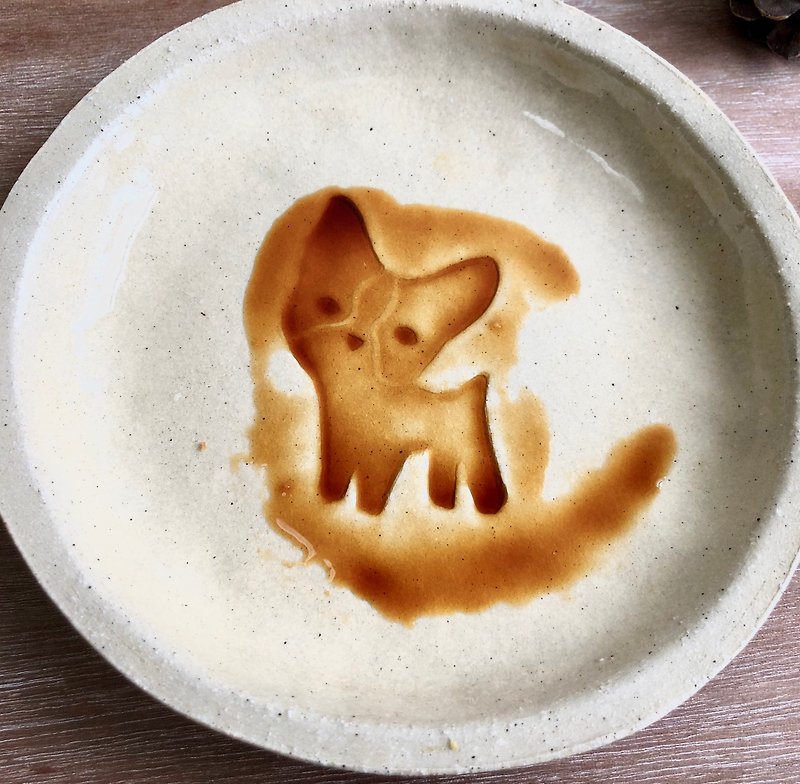 子犬醤油の小皿 - 小皿 - 陶器 カーキ