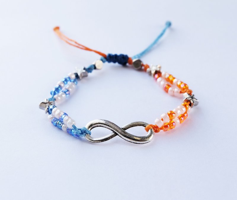 Infinity blue orange string bracelet with star beads - 手鍊/手鐲 - 其他材質 藍色